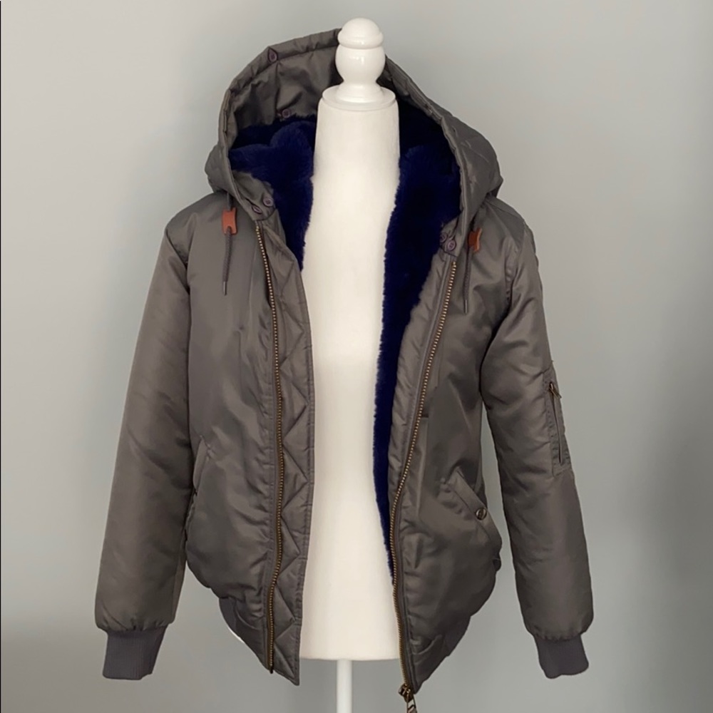 D. Damiani NY Gray Fur Lined Bomber Jacket Small